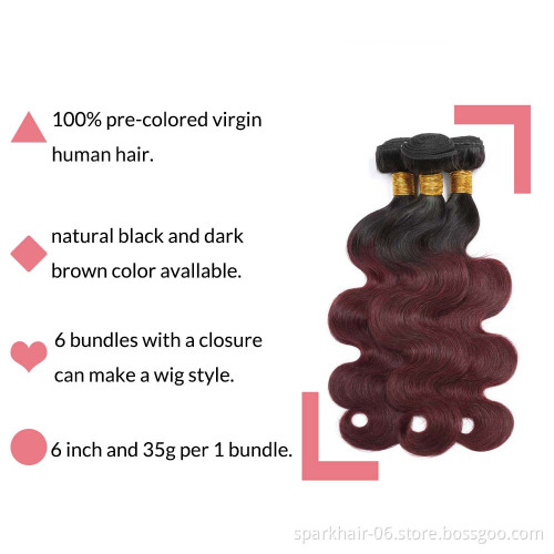 SPARK  Wholesale Ombre Hair Extensions Virgin Hair Body Wave Colored  1b 99J Remy Human Hair Weave Bundles